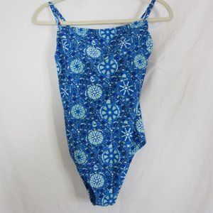 Rhode Zinnia Floral One Piece Swimsuit Bathing Suit Resort Blue Beach Size XL